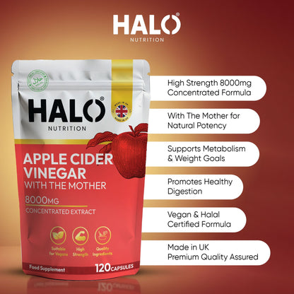 Halo Nutrition - Apple Cider Vinegar 120 Capsules - 5000mg - Weight Loss Keto Diet Super Strong