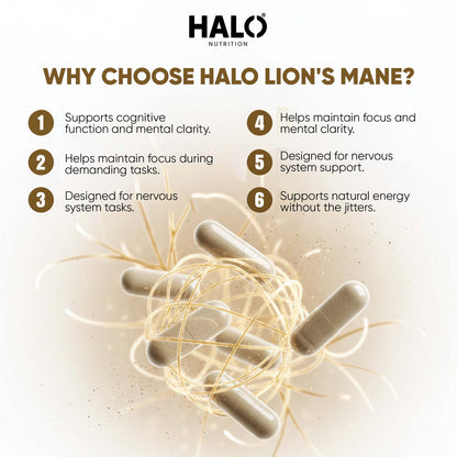 Halo Nutrition - Lions Mane Mushroom Extract Capsules 10,000mg 240mg Polysaccharides Strong Vegan