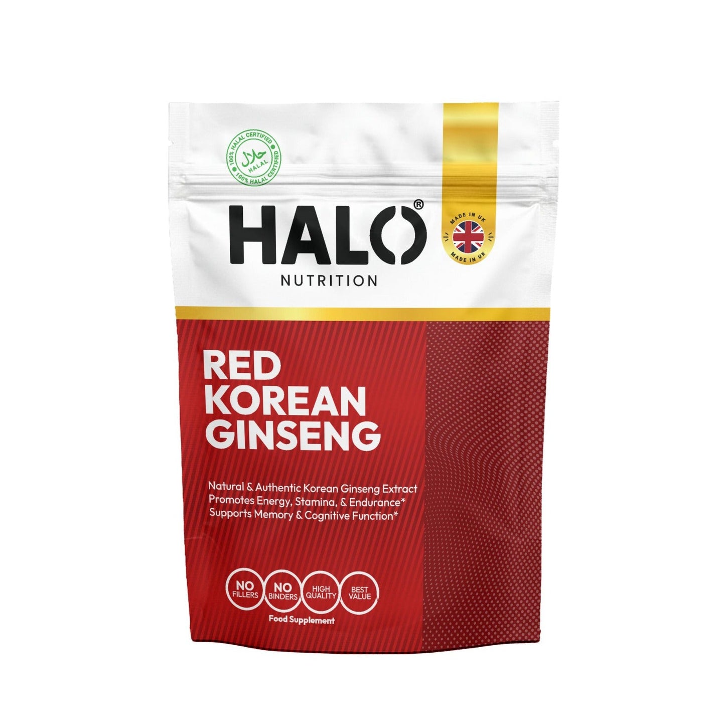 HALO Nutrition Red Korean Ginseng 90 Capsules High Strength Red Panax Extract